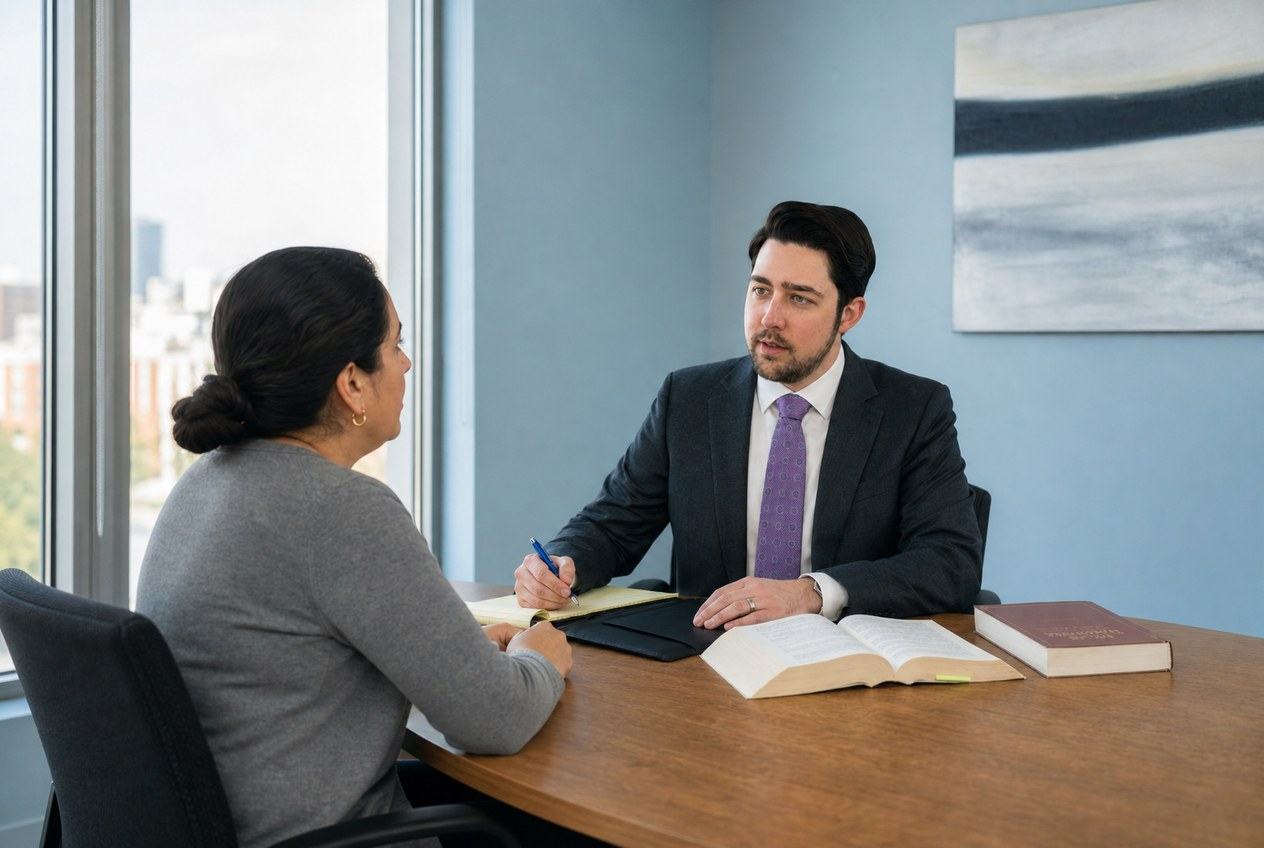 Attorney Kyle Steenland consulting with a client